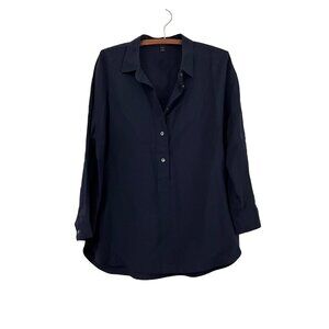 J Crew Womens Navy Blue Lyocell Popover Tunic Shirt 3/4 Length Sleeves Size M
